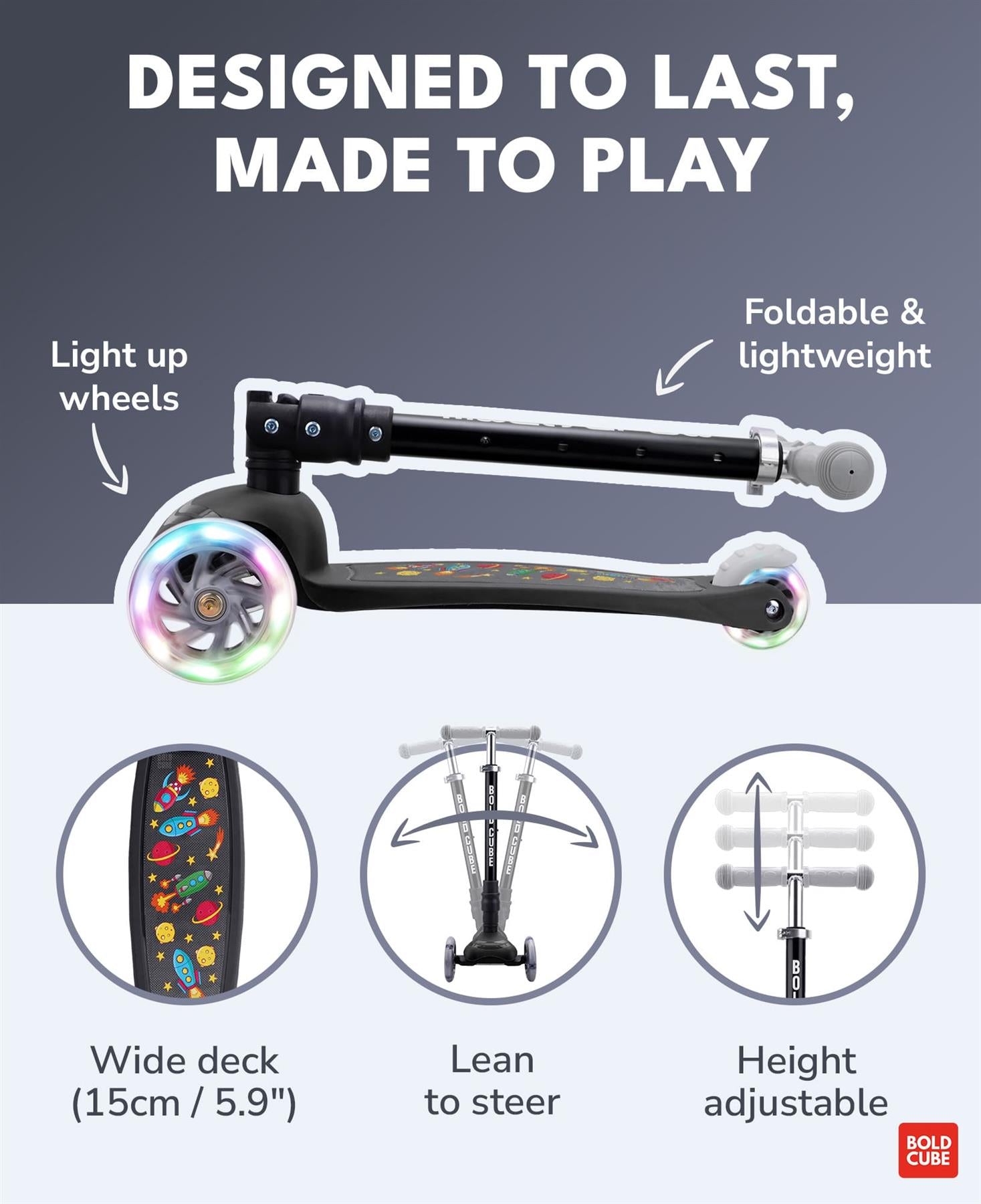 Boldcube Teeny Fold 3 Wheel Scooter - Rocket