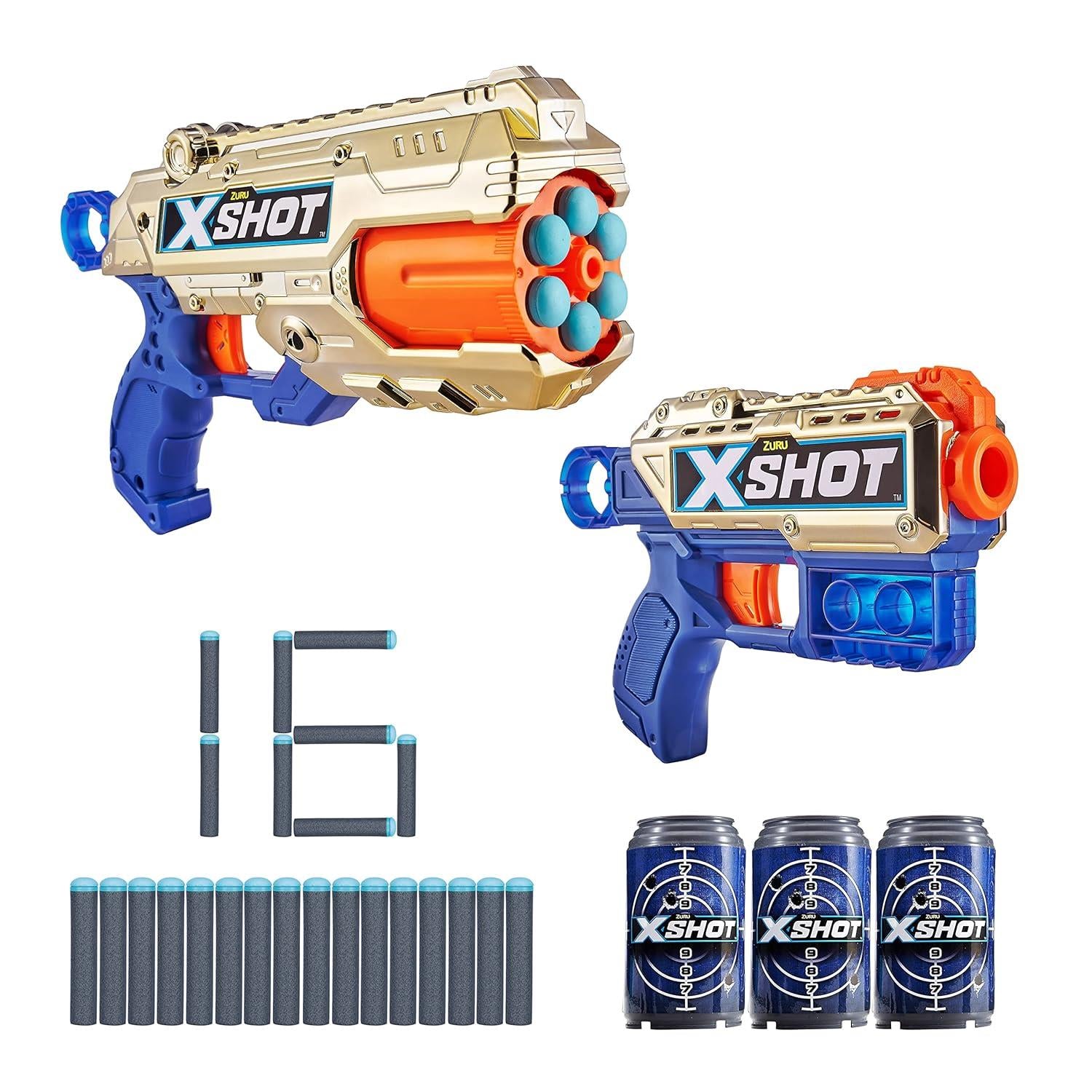 Zuru X-Shot 6 Pack Combo Golden Reflex 6 & Kickback Blasters & Foam Darts