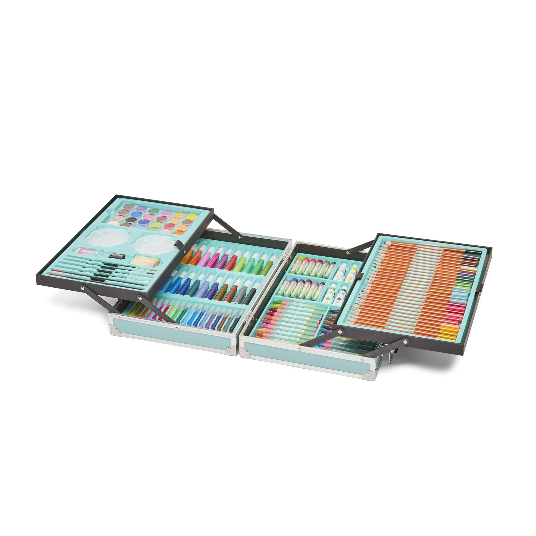 Toymania Mixed Media 163-Piece Kids Art Set in Rainbow Pastel Metal Carry Case