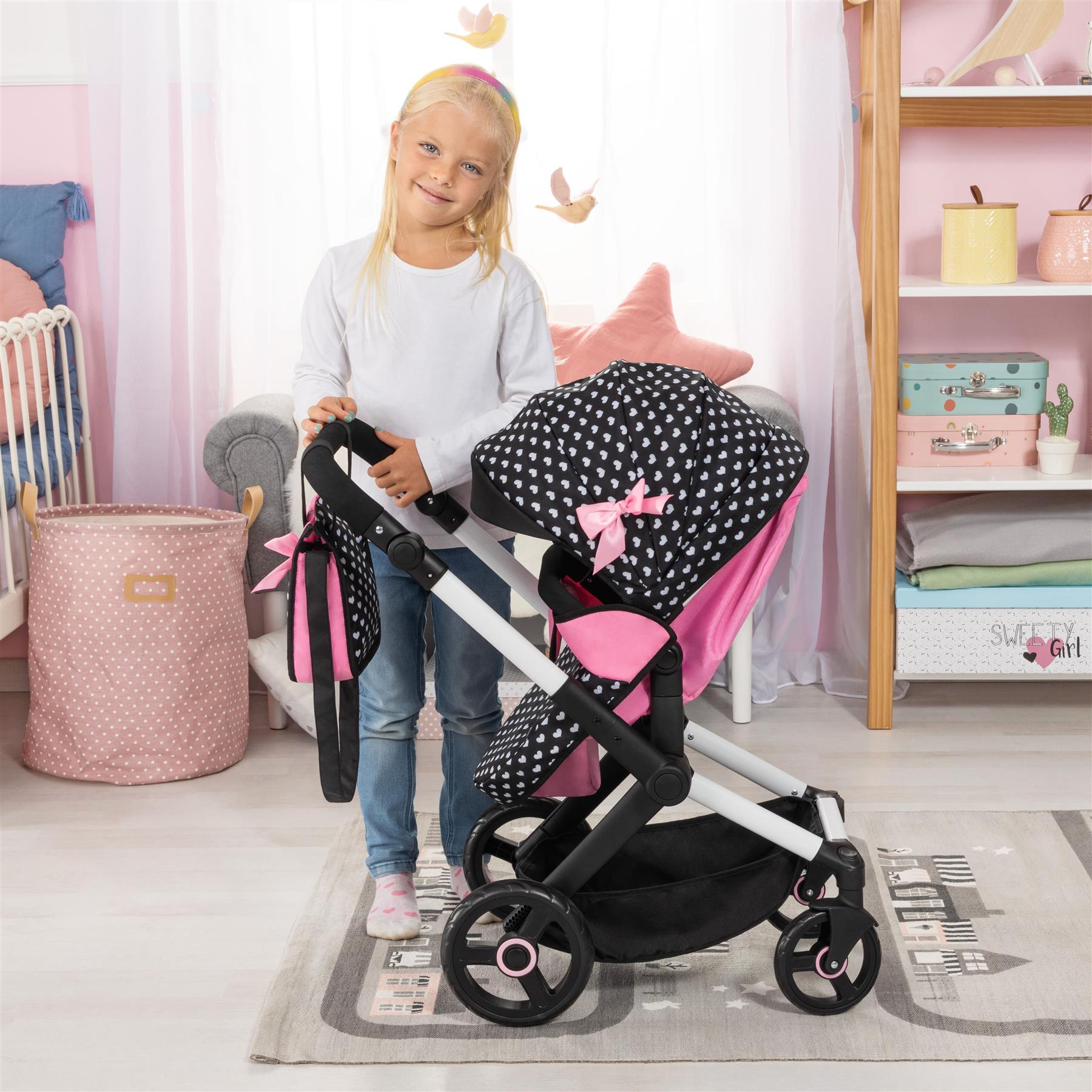 Bayer Doll Pram Xeo - Pink & Black