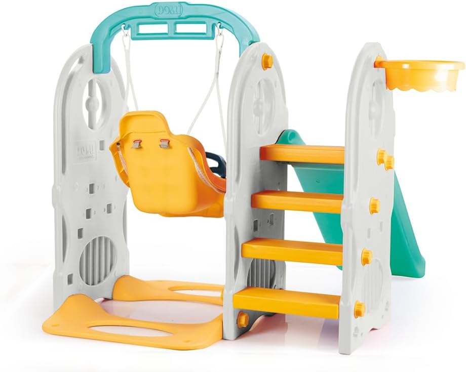 Dolu 4-in-1 Playground with Swing, Slide, Climbing Frame & Basketball Hoop