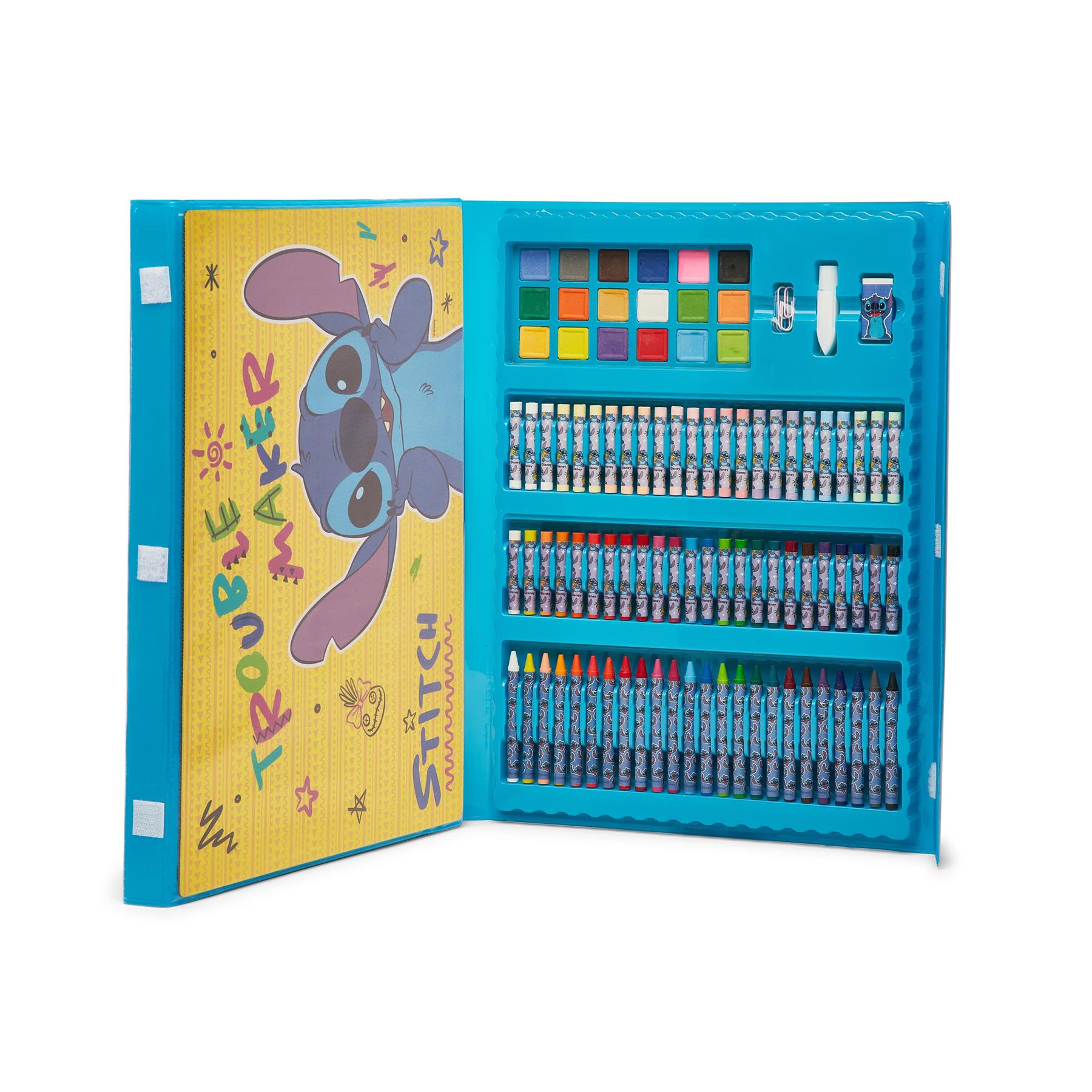 Disney Stitch 162 Piece Childrens Easel Set with Whiteboard, Chalkboard & Accessories