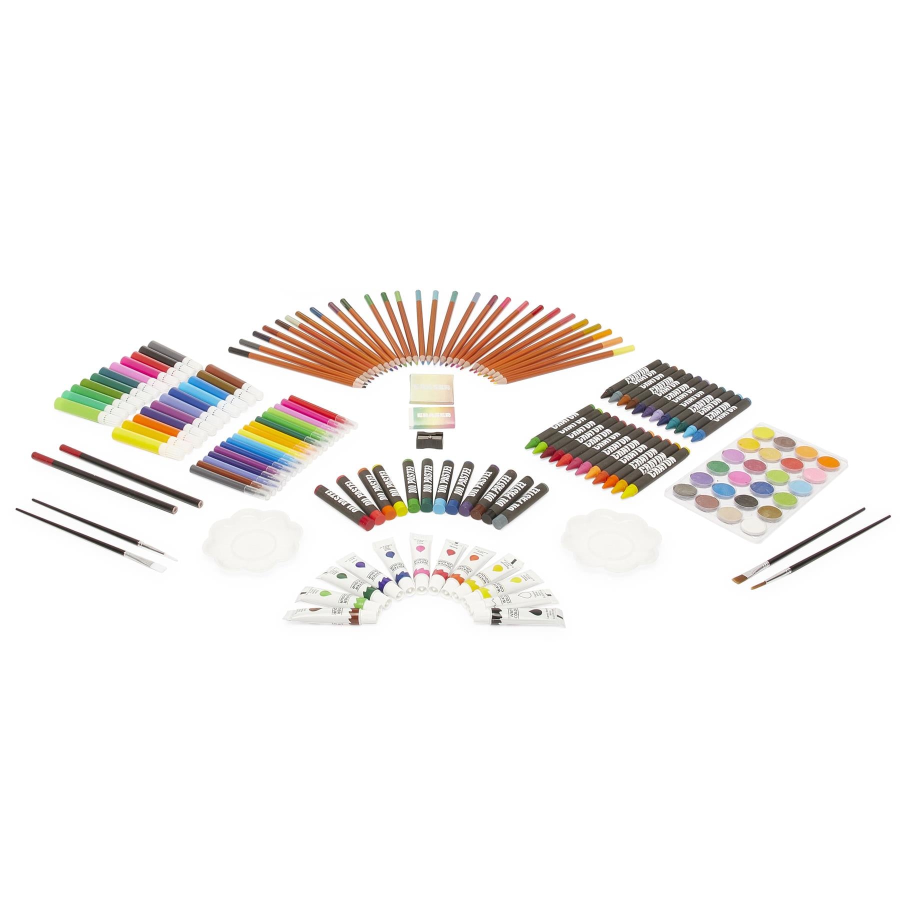 Toymania Mixed Media 163-Piece Kids Art Set with Black Geometric Metal Carry Case
