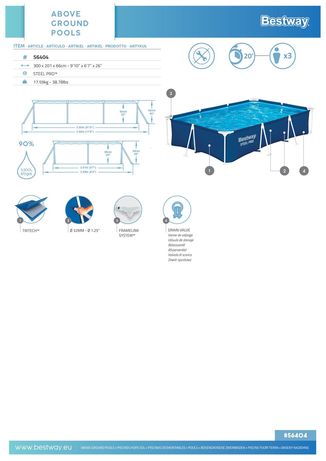 Bestway 9ft x 6ft Steel Pro Frame Pool