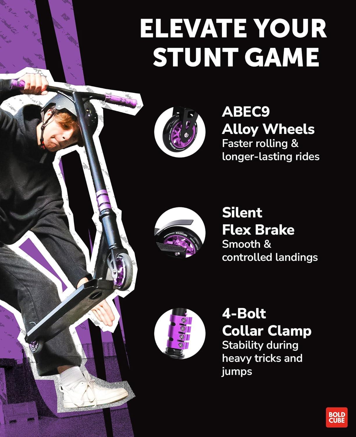 Boldcube Deluxe Stunt Scooter - Purple Stars
