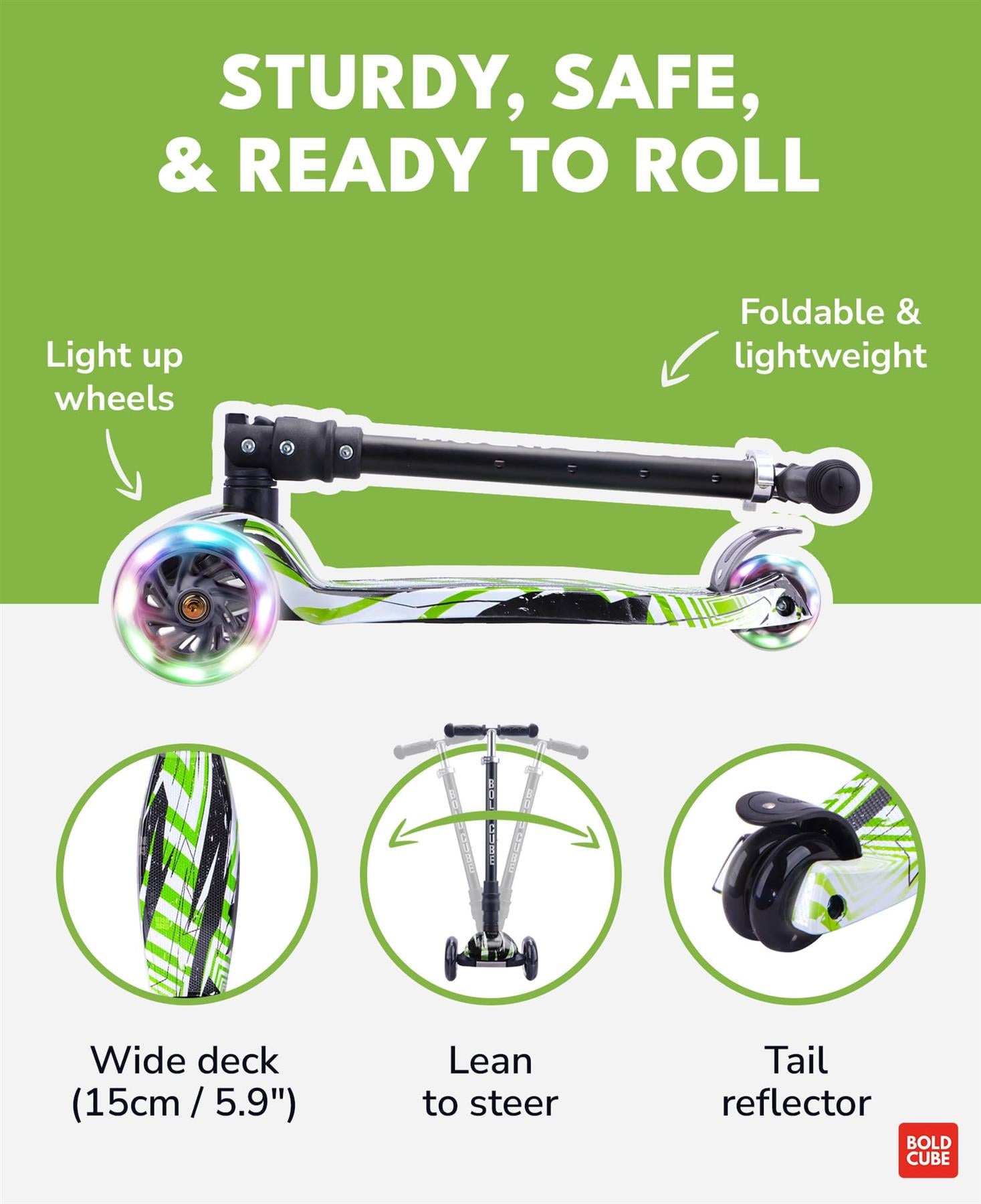 Boldcube Big 3 Wheel Scooter - Swift Green