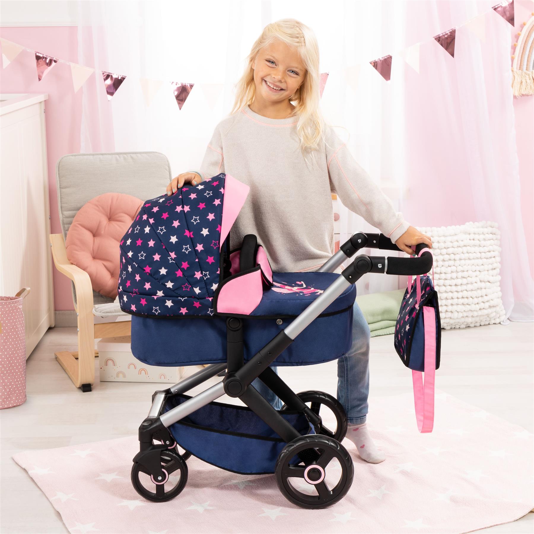 Bayer Doll Pram Xeo - Navy & Pink