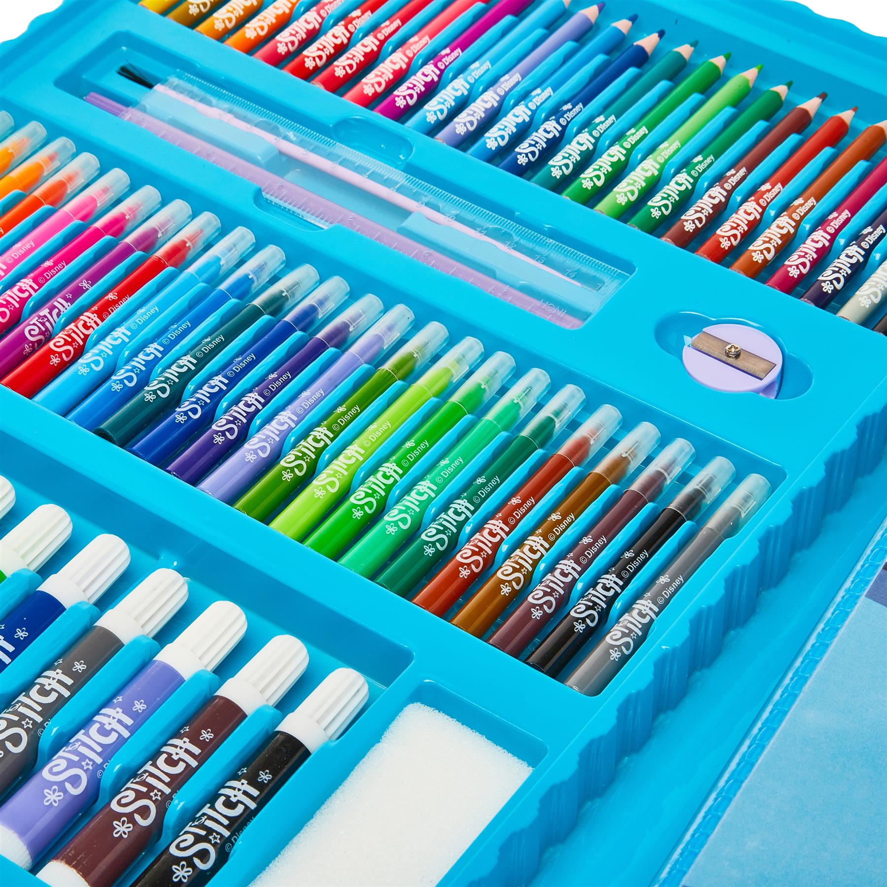 Disney Stitch 162 Piece Childrens Easel Set with Whiteboard, Chalkboard & Accessories