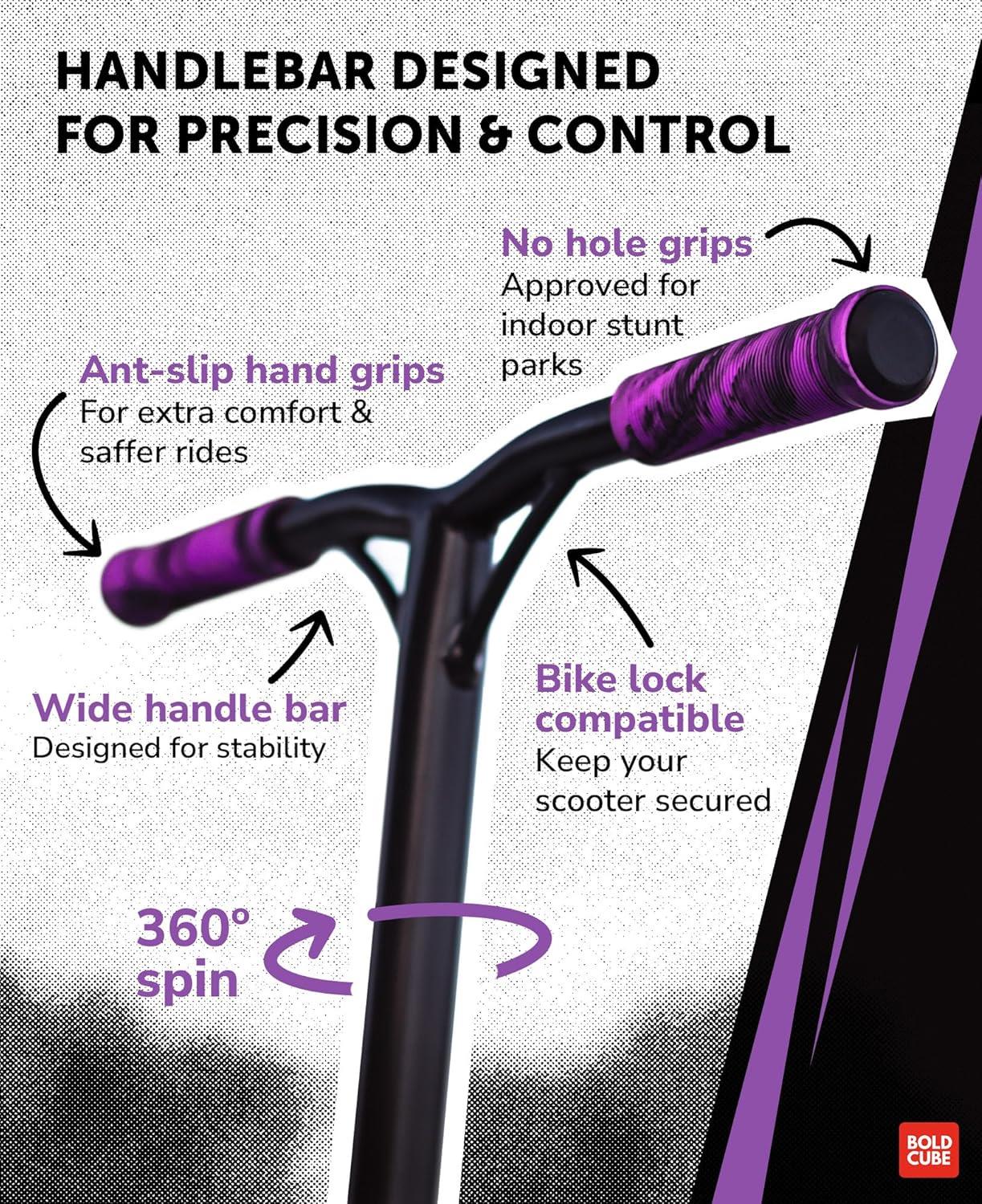 Boldcube Deluxe Stunt Scooter - Purple Stars