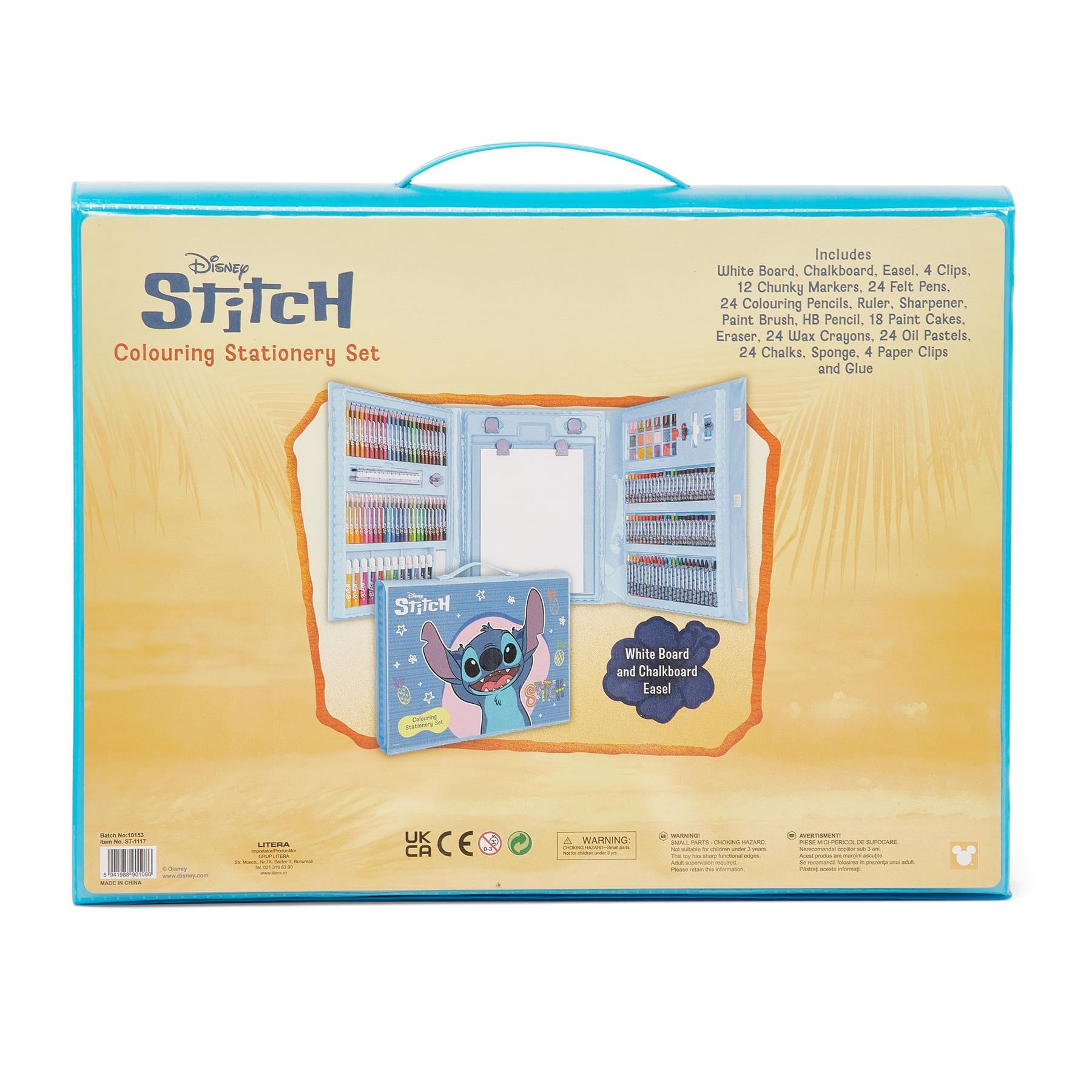 Disney Stitch 162 Piece Childrens Easel Set with Whiteboard, Chalkboard & Accessories