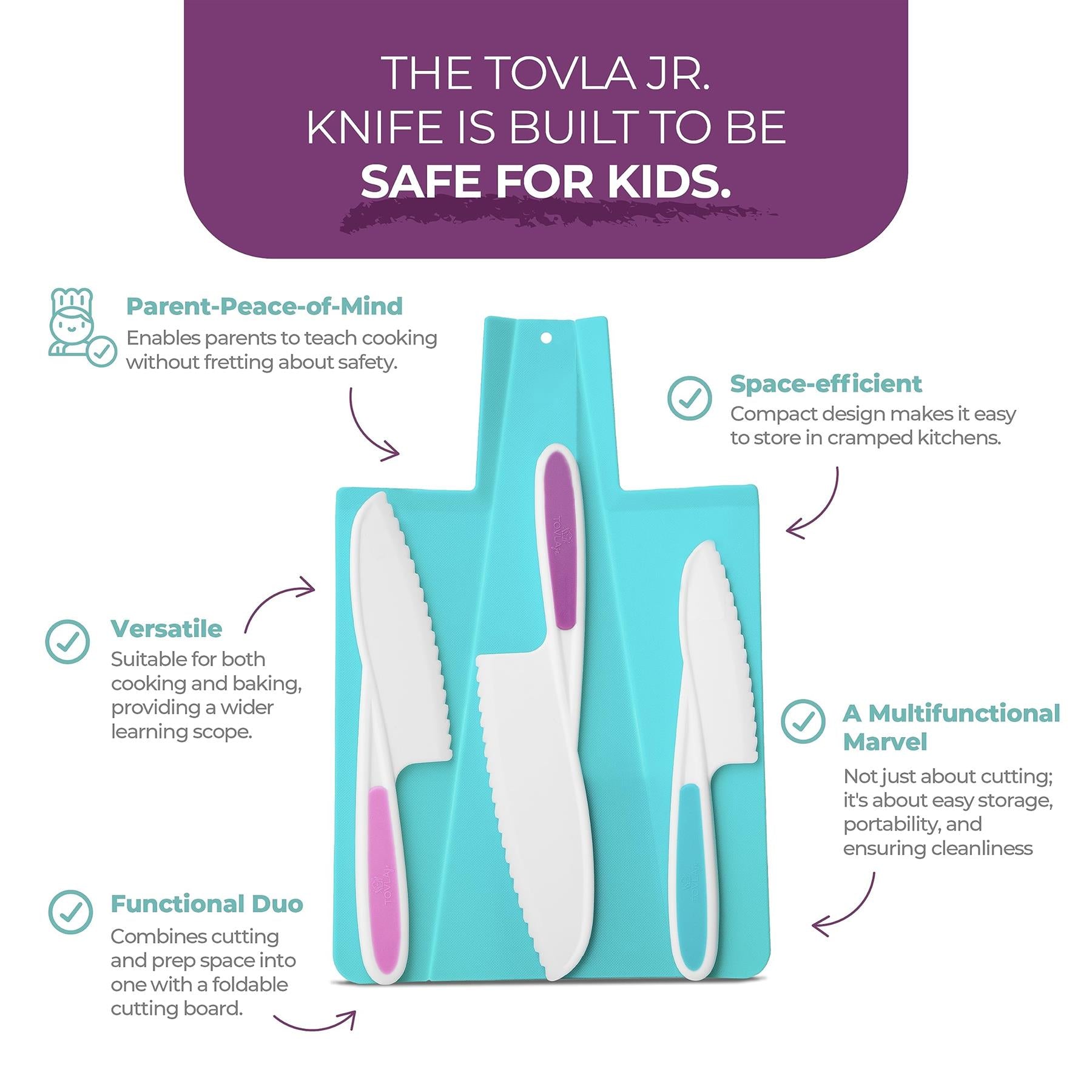 Tovla Jr. Montessori Premium Nylon Knives & Foldable Cutting Board Set