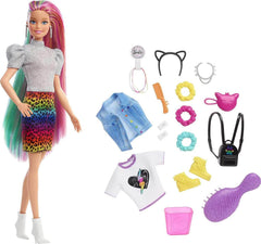 Barbie Leopard Skirt Rainbow Hair Fashion Doll