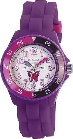 Tikkers Girls Purple Silicone Strap Butterfly Time Teacher Watch