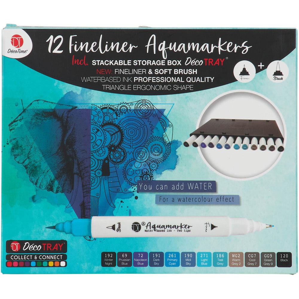 DecoTime FineLiner 12 Dual Tip Aqua Markers with Storage Deco Tray - Green