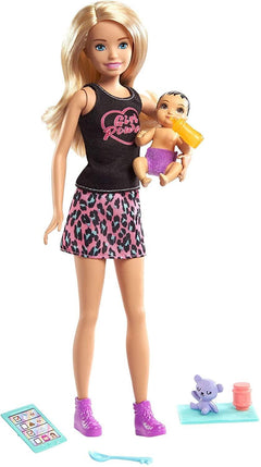 Barbie Skipper Blue and Pink Skirt Babysitter with Baby Doll