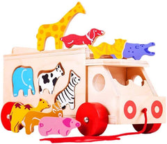 Bigjigs Wooden Animal Shape Sorter Pull Along Lorry