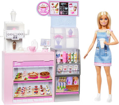 Barbie Coffee Shop Playset With Blonde Barista Doll, Working Coffee Maker with Accessories