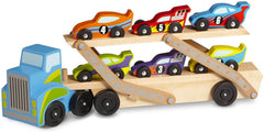 Melissa & Doug Wooden Mega Race Car Carrier With 6 Race Cars